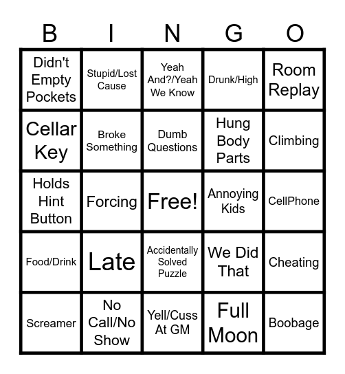 Escape Room: Customer Edition Bingo Card