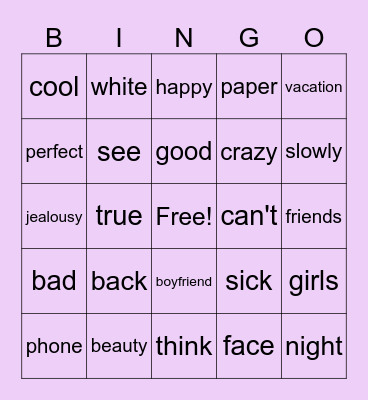 Jealousy, Jealousy by Olivia Rodrigo Bingo Card