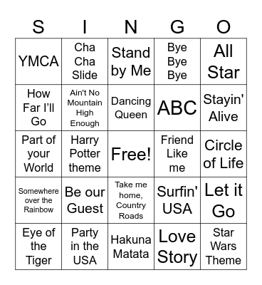 SING-O! Bingo Card