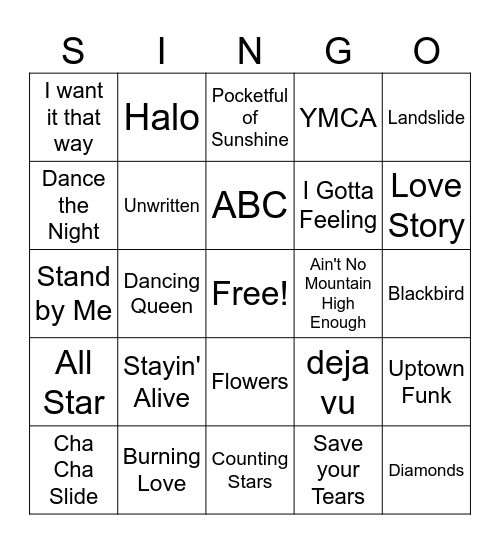 SING-O! Bingo Card