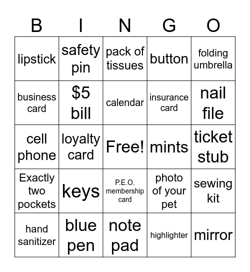 What's in Your Purse Bingo Card