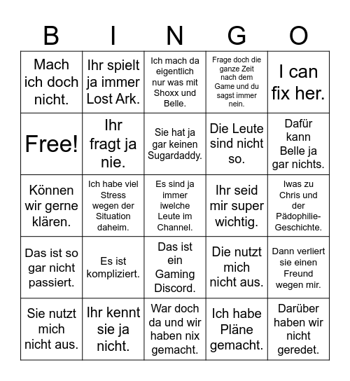 Banger Bingo Card