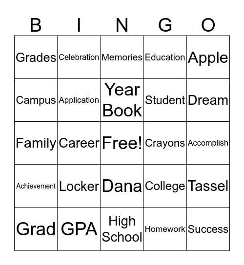 Congratulations Dana  Bingo Card
