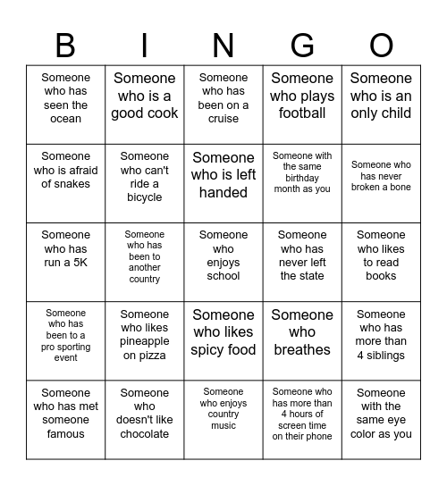 Human Bingo Card