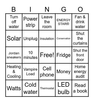 Energy Bingo Card