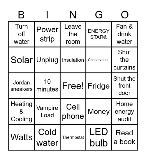 Energy Bingo Card