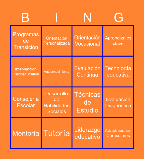 TECNICAS DE ORIENTACION EDUCATIVA Bingo Card