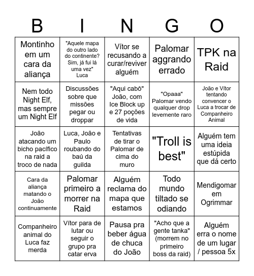 Bingo do WoW Bingo Card