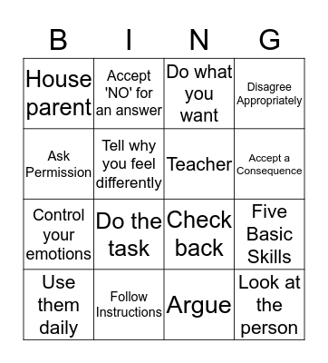 Five Basic Skills Bingo Card