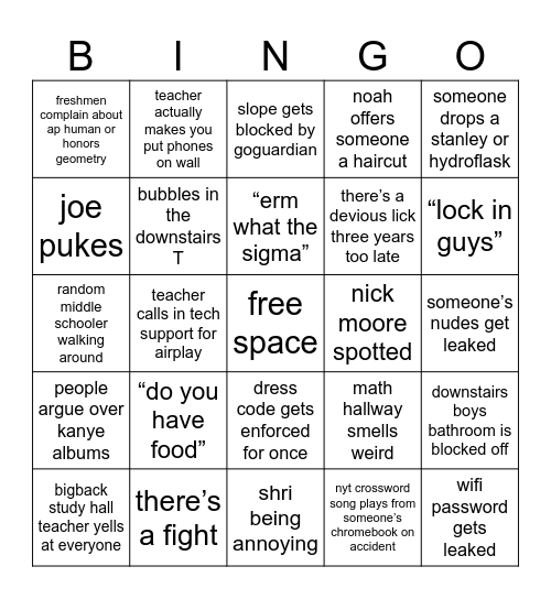 hhs bingo Card