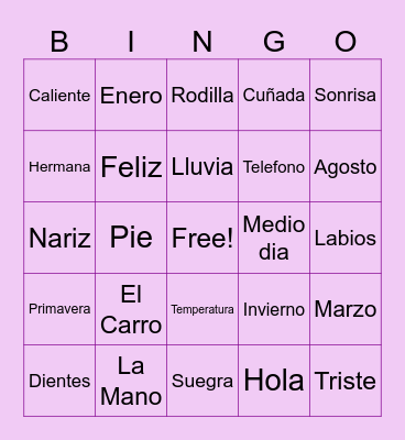 Spanish Bingo Card