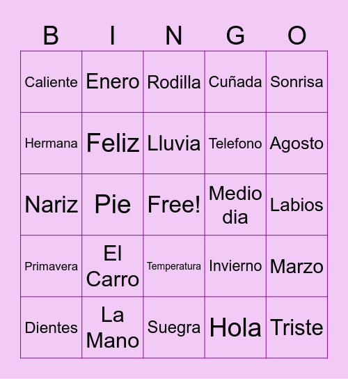 Spanish Bingo Card