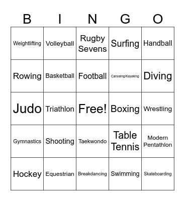 ORM Olympics Bingo Card