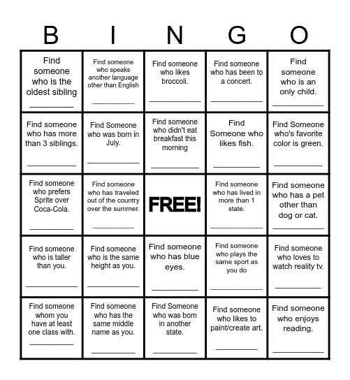 Find Someone Who... Bingo Card