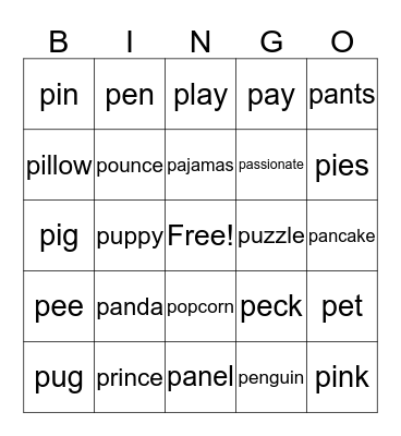 pp bingo Card