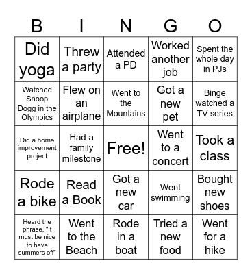 Summer Bingo Card