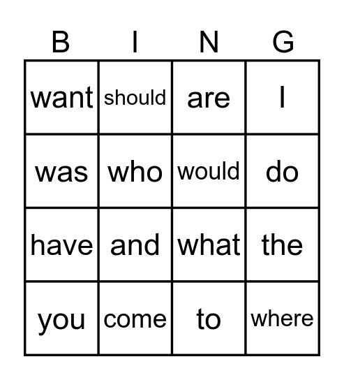 Sight words Bingo Card