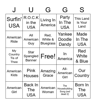 U.S.A Songs Bingo Card