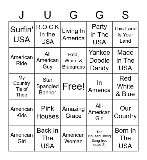 U.S.A Songs Bingo Card