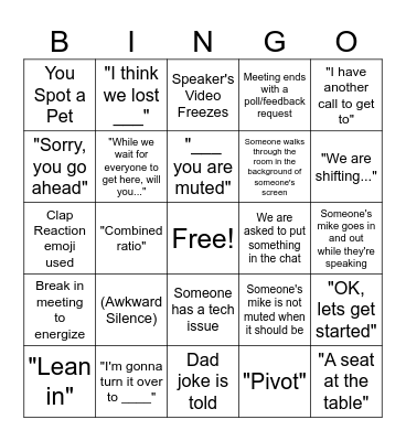 Zoom Bingo Card