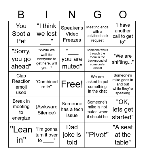 Zoom Bingo Card