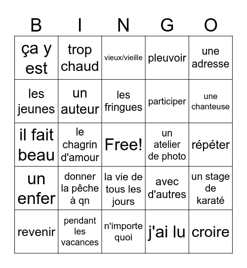 Non, non et non Bingo Card