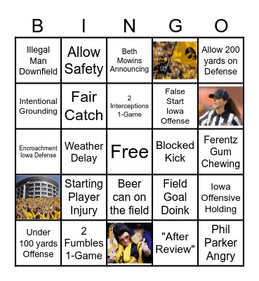 IOWA HAWKEYES FOOTBALL Bingo Card
