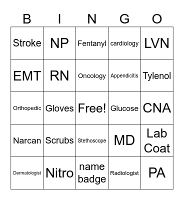 Medical Bingo Card