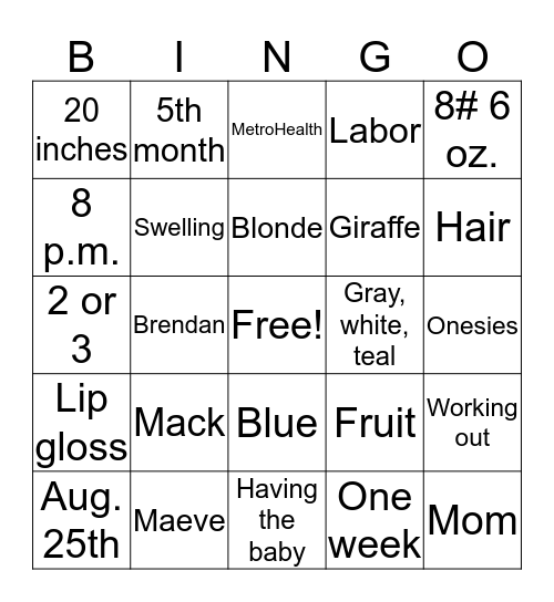 BABY M Bingo Card