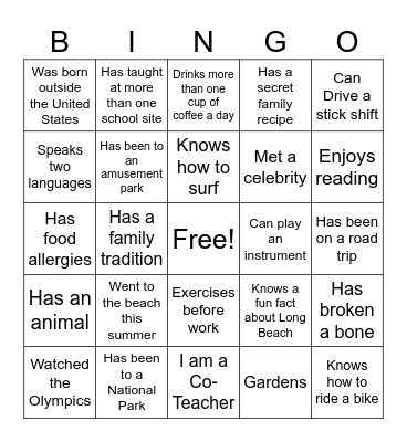 Get to Know Your Partner Bingo Card