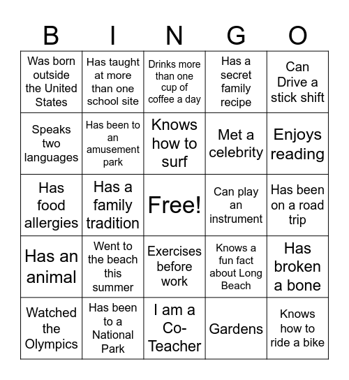 Get to Know Your Partner Bingo Card