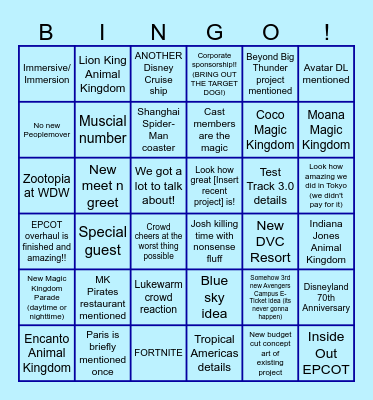 D23 2024 Bingo Card
