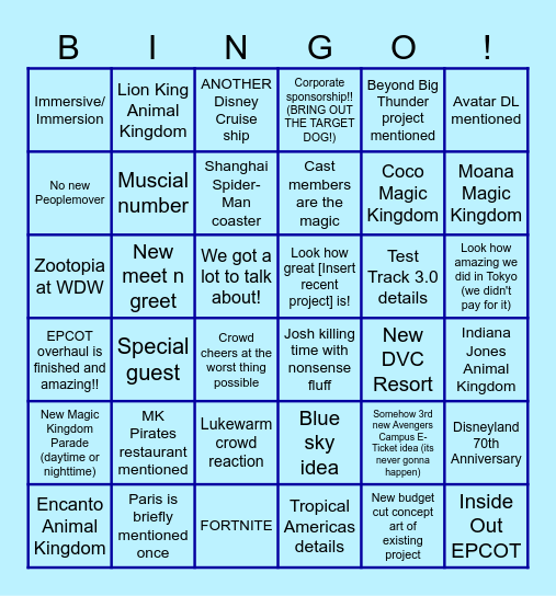 D23 2024 Bingo Card