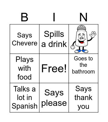 Restaurant Bingo Card