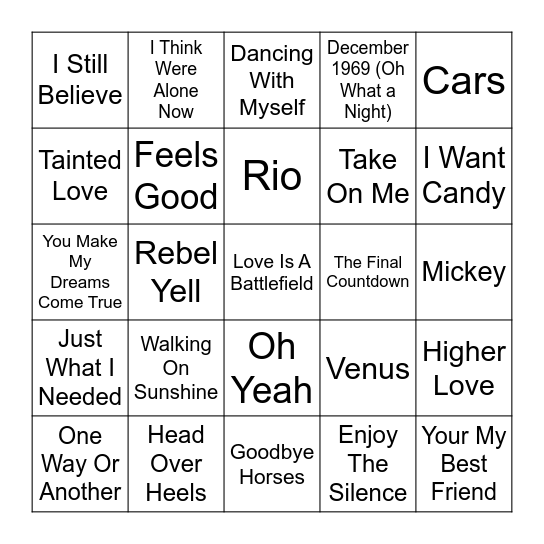 Music Bingo Card