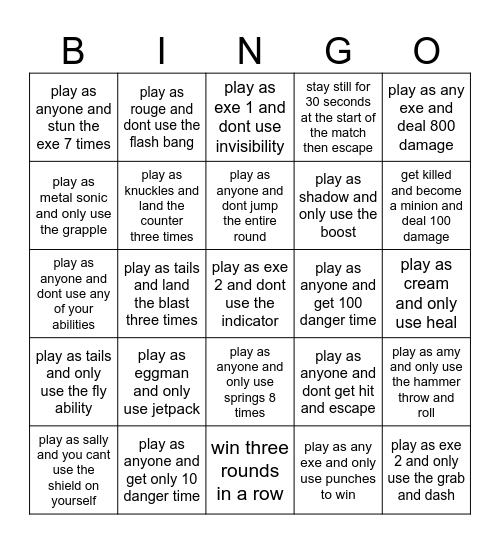 the ultimate soni.exe the disaster bingo Card