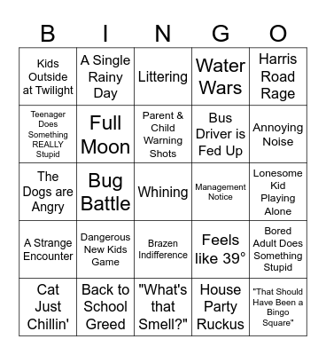 Dog Days of Summer Bingo Card
