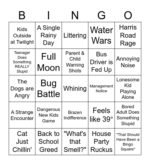 Dog Days of Summer Bingo Card