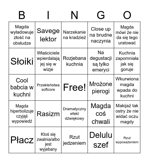 Kuchenne Rewolucje Bingo Card