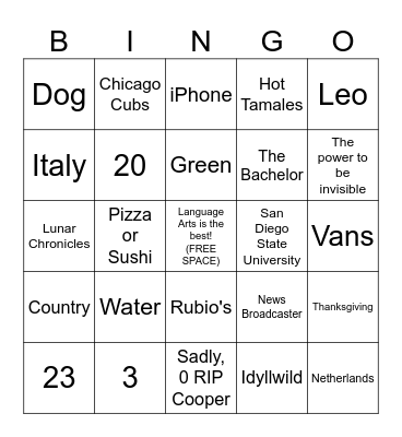 Stull ONLY Get to Know Your Teacher Bingo Card