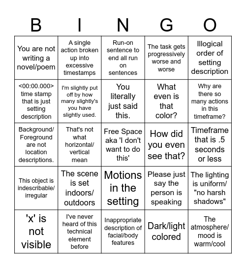 L10 Auditor Pet Peeve Bingo Card