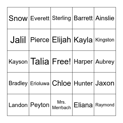 Mystery Name Bingo! Bingo Card