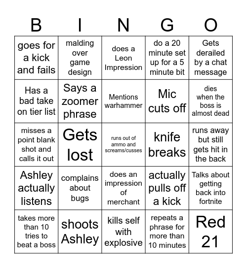 Noneru Re4 Bingo Card