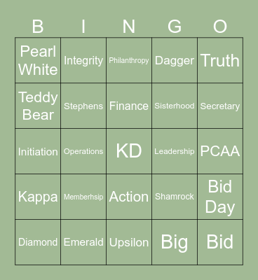 Kappa Delta Bingo Card