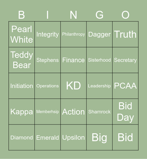 Kappa Delta Bingo Card