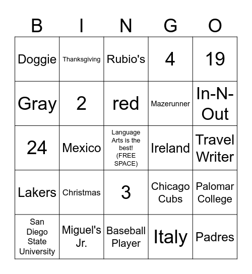 Stull/Winchester/Davison Get to Know Your Teachers BINGO Card