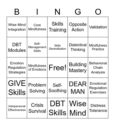 DBT Bingo Card