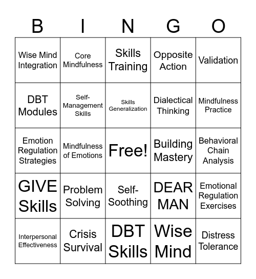 DBT Bingo Card