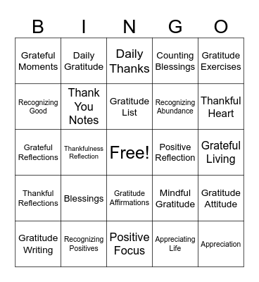 Gratitude & Appreciation Bingo Card