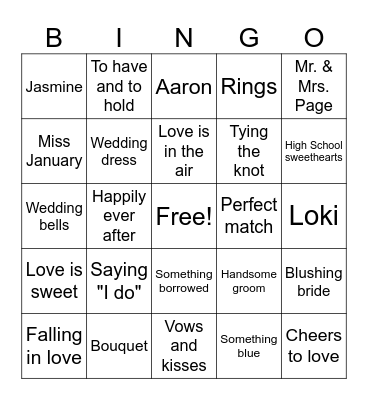 Bridal Shower Bingo Card